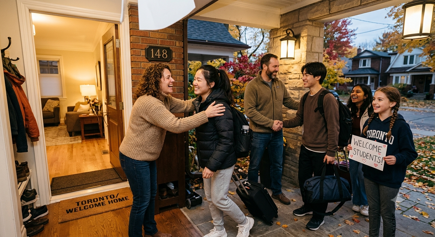 A host family welcoming an international student